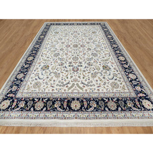 10'2"x14' Alabaster White, Wool And Silk, Nain With All Over Flower Design, 250 Kpsi, Hand Knotted, Oriental Rug FWR546342