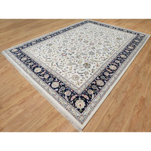 10'2"x14' Alabaster White, Wool And Silk, Nain With All Over Flower Design, 250 Kpsi, Hand Knotted, Oriental Rug FWR546342