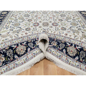 10'2"x14' Alabaster White, Wool And Silk, Nain With All Over Flower Design, 250 Kpsi, Hand Knotted, Oriental Rug FWR546342