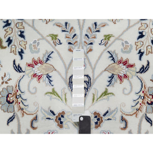 10'2"x14' Alabaster White, Wool And Silk, Nain With All Over Flower Design, 250 Kpsi, Hand Knotted, Oriental Rug FWR546342