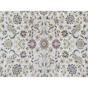 10'2"x14' Alabaster White, Wool And Silk, Nain With All Over Flower Design, 250 Kpsi, Hand Knotted, Oriental Rug FWR546342