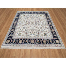 Load image into Gallery viewer, 7&#39;9&quot;x7&#39;9&quot; Rice White, Nain with All Over Flower Design, Soft Pile, 250 KPSI, Wool and Silk, Hand Knotted, Square, Oriental Rug FWR546348