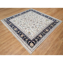 Load image into Gallery viewer, 7&#39;9&quot;x7&#39;9&quot; Rice White, Nain with All Over Flower Design, Soft Pile, 250 KPSI, Wool and Silk, Hand Knotted, Square, Oriental Rug FWR546348