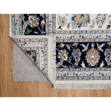 Load image into Gallery viewer, 7&#39;9&quot;x7&#39;9&quot; Rice White, Nain with All Over Flower Design, Soft Pile, 250 KPSI, Wool and Silk, Hand Knotted, Square, Oriental Rug FWR546348