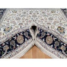 Load image into Gallery viewer, 7&#39;9&quot;x7&#39;9&quot; Rice White, Nain with All Over Flower Design, Soft Pile, 250 KPSI, Wool and Silk, Hand Knotted, Square, Oriental Rug FWR546348