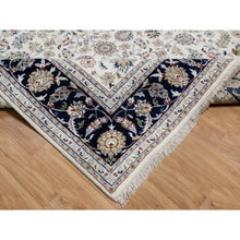 Load image into Gallery viewer, 7&#39;9&quot;x7&#39;9&quot; Rice White, Nain with All Over Flower Design, Soft Pile, 250 KPSI, Wool and Silk, Hand Knotted, Square, Oriental Rug FWR546348