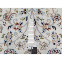 Load image into Gallery viewer, 7&#39;9&quot;x7&#39;9&quot; Rice White, Nain with All Over Flower Design, Soft Pile, 250 KPSI, Wool and Silk, Hand Knotted, Square, Oriental Rug FWR546348