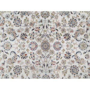7'9"x7'9" Rice White, Nain With All Over Flower Design, Soft Pile, 250 Kpsi, Wool And Silk, Hand Knotted, Square, Oriental Rug FWR546348