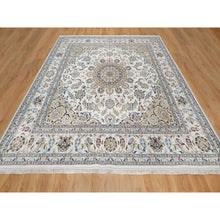 Load image into Gallery viewer, 10&#39;2&quot;x10&#39;2&quot; Snow White, 250 KPSI, Hand Knotted, Nain with Flower Medallion Design, Wool and Silk, Square, Oriental Rug FWR546354