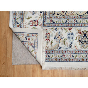 10'2"x10'2" Snow White, 250 KPSI, Hand Knotted, Nain with Flower Medallion Design, Wool and Silk, Square, Oriental Rug FWR546354