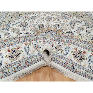 10'2"x10'2" Snow White, 250 Kpsi, Hand Knotted, Nain With Flower Medallion Design, Wool And Silk, Square, Oriental Rug FWR546354