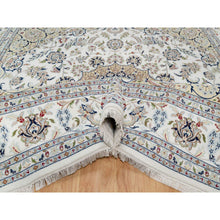 Load image into Gallery viewer, 10&#39;2&quot;x10&#39;2&quot; Snow White, 250 KPSI, Hand Knotted, Nain with Flower Medallion Design, Wool and Silk, Square, Oriental Rug FWR546354