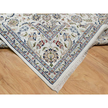 Load image into Gallery viewer, 10&#39;2&quot;x10&#39;2&quot; Snow White, 250 KPSI, Hand Knotted, Nain with Flower Medallion Design, Wool and Silk, Square, Oriental Rug FWR546354