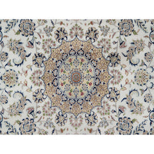 Load image into Gallery viewer, 10&#39;2&quot;x10&#39;2&quot; Snow White, 250 KPSI, Hand Knotted, Nain with Flower Medallion Design, Wool and Silk, Square, Oriental Rug FWR546354