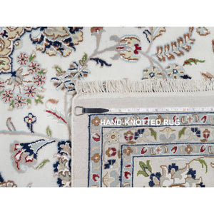 10'2"x10'2" Snow White, 250 KPSI, Hand Knotted, Nain with Flower Medallion Design, Wool and Silk, Square, Oriental Rug FWR546354
