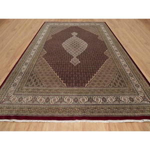 11'9"x15'1" Carmine Red, Tabriz Mahi With Fish Medallion Design, Soft Wool, Hand Knotted, Densely Woven, Oversized, Oriental Rug FWR546360