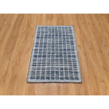 Load image into Gallery viewer, 2&#39;2&quot;x3&#39;1&quot; Denim Blue, Modern Plain Decor Box Design, Pure Wool, Soft to the Touch, Loomed Knotted, Mat, Oriental Rug FWR546372