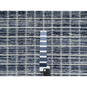 2'2"x3'1" Denim Blue, Modern Plain Decor Box Design, Pure Wool, Soft to the Touch, Loomed Knotted, Mat, Oriental Rug FWR546372