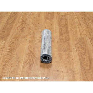 2'2"x3'1" Denim Blue, Modern Plain Decor Box Design, Pure Wool, Soft to the Touch, Loomed Knotted, Mat, Oriental Rug FWR546372