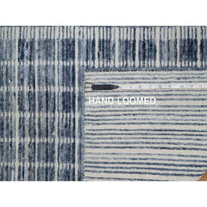 2'2"x3'1" Denim Blue, Modern Plain Decor Box Design, Pure Wool, Soft to the Touch, Loomed Knotted, Mat, Oriental Rug FWR546372