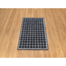 Load image into Gallery viewer, 2&#39;3&quot;x3&#39;1&quot; Charcoal Black, Modern, Natural Wool Box Design with Plain Decor, Loomed Knotted, Mat, Oriental Rug FWR546390