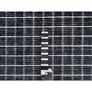 2'3"x3'1" Charcoal Black, Modern, Natural Wool Box Design with Plain Decor, Loomed Knotted, Mat, Oriental Rug FWR546390