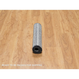 2'3"x3'1" Charcoal Black, Modern, Natural Wool Box Design with Plain Decor, Loomed Knotted, Mat, Oriental Rug FWR546390