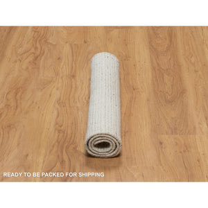 2'2"x3'1" Lace White, Modern Plain Decor Box Design, Pure Wool, Soft to the Touch, Loomed Knotted, Mat, Oriental Rug FWR546402