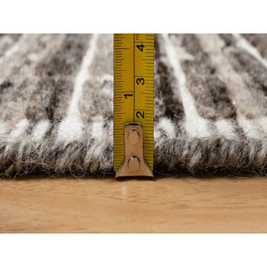 2'3"x3'1" Shades of Brown, Loomed Knotted, Soft to the Touch, Modern Plain Decor Box Design, Pure Wool, Mat, Oriental Rug FWR546408