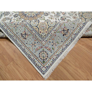 7'8"x10'2" Daisy White, Nain With Center Medallion Design, Hand Knotted, 250 Kpsi, Wool And Silk, Oriental Rug FWR546444