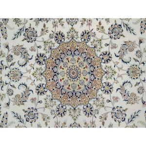 7'8"x10'2" Daisy White, Nain With Center Medallion Design, Hand Knotted, 250 Kpsi, Wool And Silk, Oriental Rug FWR546444