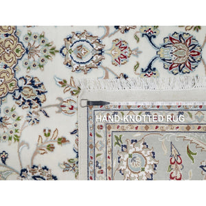 7'8"x10'2" Daisy White, Nain With Center Medallion Design, Hand Knotted, 250 Kpsi, Wool And Silk, Oriental Rug FWR546444