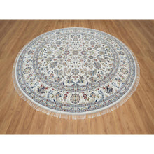 Load image into Gallery viewer, 9&#39;8&quot;x9&#39;8&quot; Alabaster White, Nain with All Over Floral Design, Wool and Silk, Hand Knotted, 250 KPSI, Round, Oriental Rug FWR546450