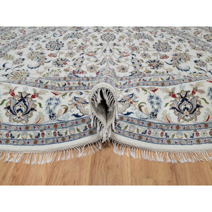 9'8"x9'8" Alabaster White, Nain With All Over Floral Design, Wool And Silk, Hand Knotted, 250 Kpsi, Round, Oriental Rug FWR546450