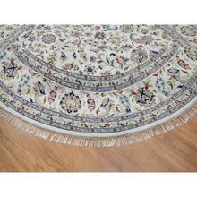 Load image into Gallery viewer, 9&#39;8&quot;x9&#39;8&quot; Alabaster White, Nain with All Over Floral Design, Wool and Silk, Hand Knotted, 250 KPSI, Round, Oriental Rug FWR546450