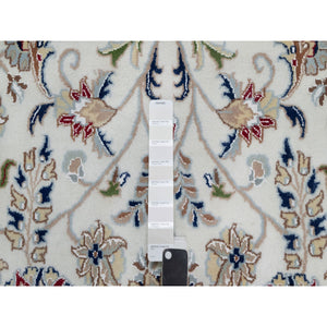 9'8"x9'8" Alabaster White, Nain With All Over Floral Design, Wool And Silk, Hand Knotted, 250 Kpsi, Round, Oriental Rug FWR546450