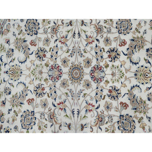 9'8"x9'8" Alabaster White, Nain With All Over Floral Design, Wool And Silk, Hand Knotted, 250 Kpsi, Round, Oriental Rug FWR546450