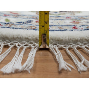 9'8"x9'8" Alabaster White, Nain with All Over Floral Design, Wool and Silk, Hand Knotted, 250 KPSI, Round, Oriental Rug FWR546450