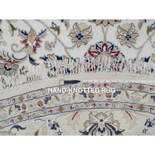 Load image into Gallery viewer, 9&#39;8&quot;x9&#39;8&quot; Alabaster White, Nain with All Over Floral Design, Wool and Silk, Hand Knotted, 250 KPSI, Round, Oriental Rug FWR546450