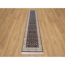 Load image into Gallery viewer, 2&#39;6&quot;x13&#39;3&quot; Midnight Blue, Nain With All Over Flower Design, Wool And Silk, 250 Kpsi, Hand Knotted, Runner, Oriental Rug FWR546456
