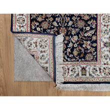 Load image into Gallery viewer, 2&#39;6&quot;x13&#39;3&quot; Midnight Blue, Nain With All Over Flower Design, Wool And Silk, 250 Kpsi, Hand Knotted, Runner, Oriental Rug FWR546456
