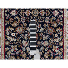 Load image into Gallery viewer, 2&#39;6&quot;x13&#39;3&quot; Midnight Blue, Nain With All Over Flower Design, Wool And Silk, 250 Kpsi, Hand Knotted, Runner, Oriental Rug FWR546456