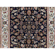 Load image into Gallery viewer, 2&#39;6&quot;x13&#39;3&quot; Midnight Blue, Nain With All Over Flower Design, Wool And Silk, 250 Kpsi, Hand Knotted, Runner, Oriental Rug FWR546456