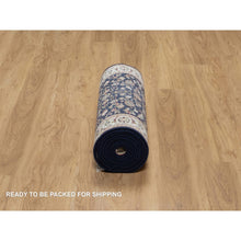 Load image into Gallery viewer, 2&#39;6&quot;x13&#39;3&quot; Midnight Blue, Nain With All Over Flower Design, Wool And Silk, 250 Kpsi, Hand Knotted, Runner, Oriental Rug FWR546456