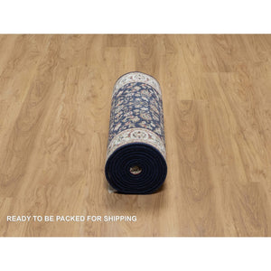 2'6"x13'3" Midnight Blue, Nain With All Over Flower Design, Wool And Silk, 250 Kpsi, Hand Knotted, Runner, Oriental Rug FWR546456