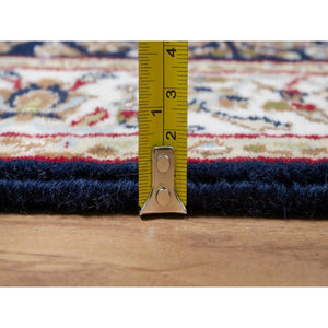 2'6"x13'3" Midnight Blue, Nain With All Over Flower Design, Wool And Silk, 250 Kpsi, Hand Knotted, Runner, Oriental Rug FWR546456