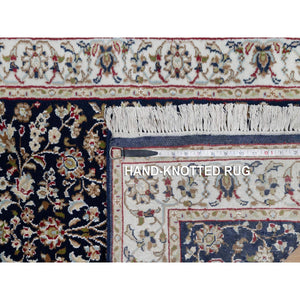 2'6"x13'3" Midnight Blue, Nain With All Over Flower Design, Wool And Silk, 250 Kpsi, Hand Knotted, Runner, Oriental Rug FWR546456