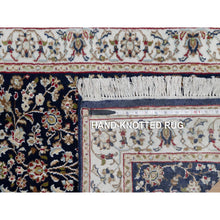 Load image into Gallery viewer, 2&#39;6&quot;x13&#39;3&quot; Midnight Blue, Nain With All Over Flower Design, Wool And Silk, 250 Kpsi, Hand Knotted, Runner, Oriental Rug FWR546456