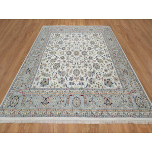 10'2"x10'2" Alabaster White, 250 KPSI, Nain with All Over Flower Design, Wool and Silk, Hand Knotted, Square, Oriental Rug FWR546474