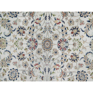 10'2"x10'2" Alabaster White, 250 Kpsi, Nain With All Over Flower Design, Wool And Silk, Hand Knotted, Square, Oriental Rug FWR546474
